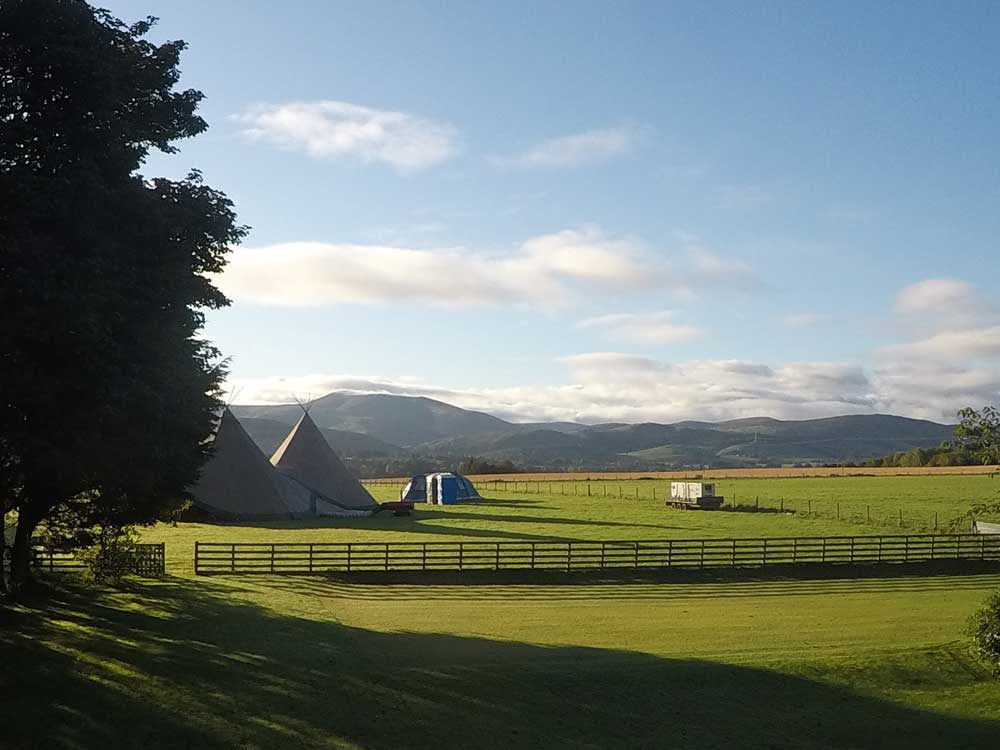 Tipi in the front field with Culter Fell behind